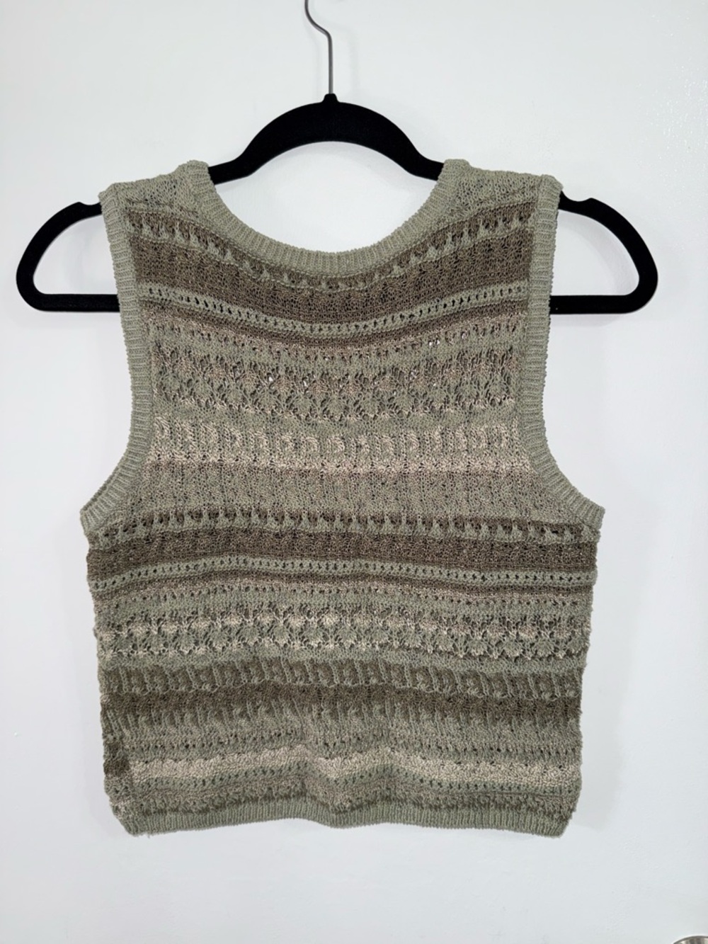Zara Green & Beige Pattern Knitted Top Size Small - Picture 6 of 6